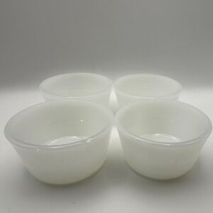 Set Of 4 Vintage Glasbake USA Milk Glass Custard Cup Small Bowl White Ice Cream